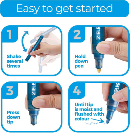 Zieler 12 Acrylic Paint Pens for Rock Painting, Ceramic, Porcelain, Glass, Stone, Pebble, Fabric, Wood & DIY Mug Design Permanent Water-based Marker Pens – Vibrant colours (Fine Tip 1.5mm