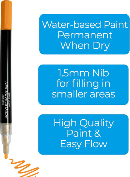 Zieler 12 Acrylic Paint Pens for Rock Painting, Ceramic, Porcelain, Glass, Stone, Pebble, Fabric, Wood & DIY Mug Design Permanent Water-based Marker Pens – Vibrant colours (Fine Tip 1.5mm