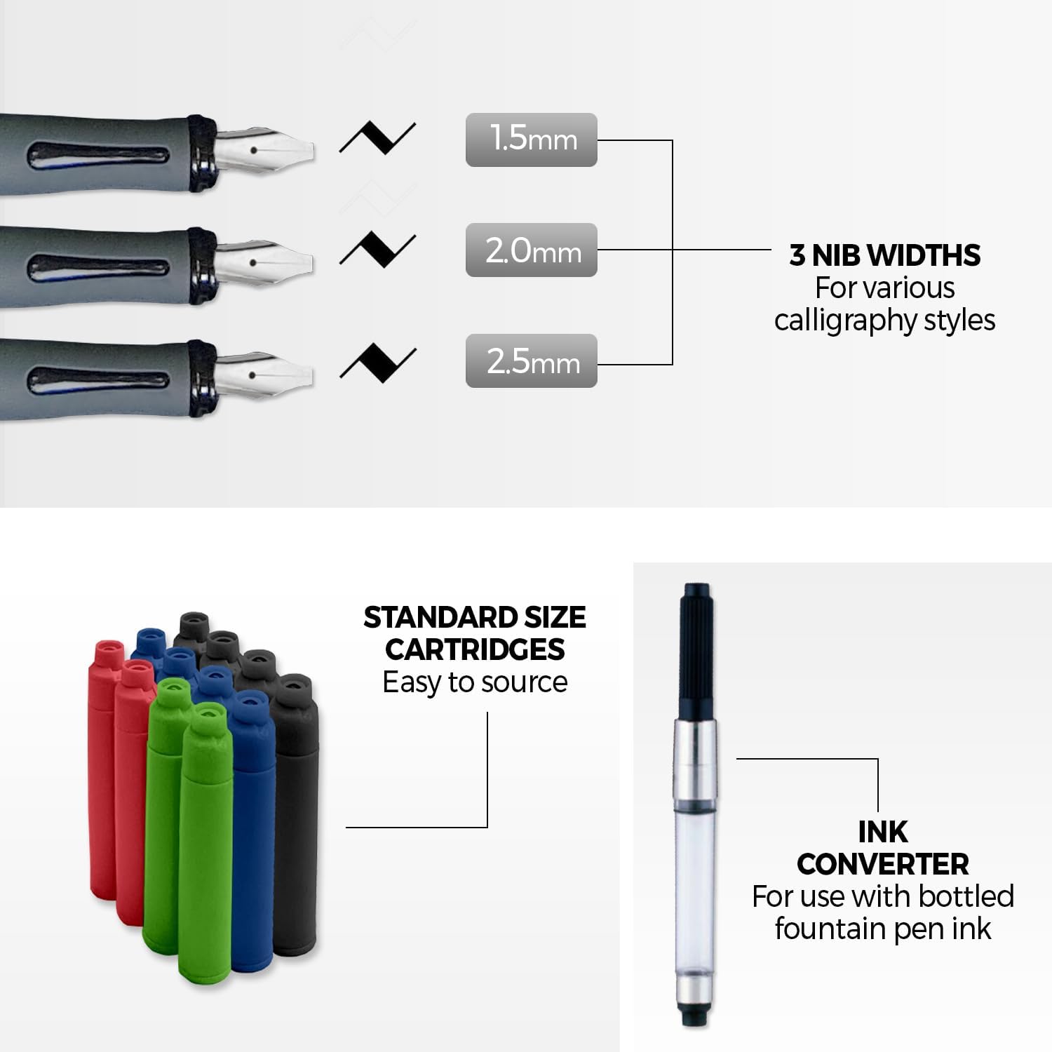 Zieler Calligraphy Pen Set - Complete 3 Pen 17-piece Calligraphy Writing Set Free-flowing pens with soft rubber finger grip ● Suitable for all levels