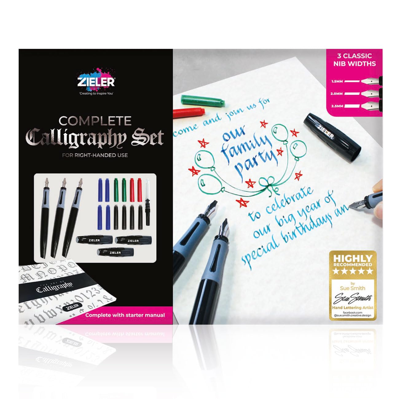 Zieler Calligraphy Pen Set - Complete 3 Pen 17-piece Calligraphy Writing Set Free-flowing pens with soft rubber finger grip ● Suitable for all levels