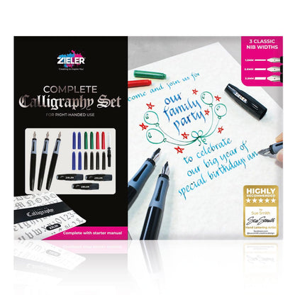Zieler Calligraphy Pen Set - Complete 3 Pen 17-piece Calligraphy Writing Set Free-flowing pens with soft rubber finger grip ● Suitable for all levels