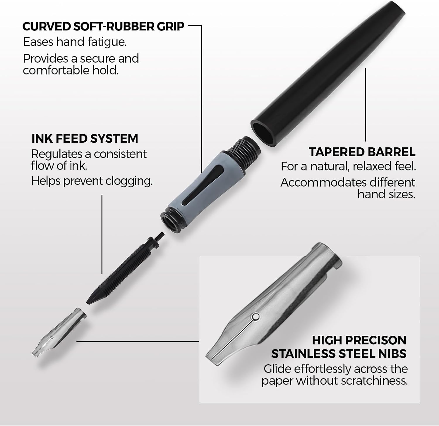 Zieler Calligraphy Pen Set - Complete 3 Pen 17-piece Calligraphy Writing Set Free-flowing pens with soft rubber finger grip ● Suitable for all levels