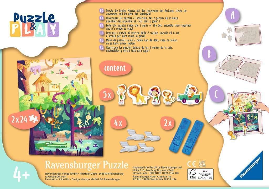 Ravensburger Jungle Adventure Puzzle & Play - Story Games For Kids Ages 4 Years Up - 2X 24 Piece Jigsaws