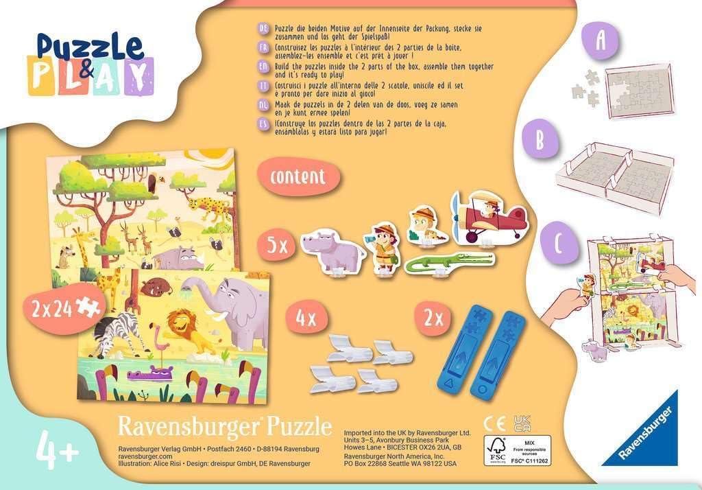 Ravensburger Kinderpuzzle Puzzle&Play 05594 - Safari-Zeit - 2x24 Teile Puzzle für Kinder ab 4 Jahren
