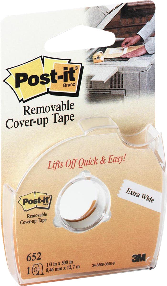 Post-it Cover-Up and Labelling Tape, 2-Lines width, White, 8.42 mm x 17.7 m, 1 Roll - for Labelling, Covering up or Correcting 2 Lines
