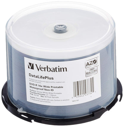 Verbatim 43734 DVD-R Blanks 4.7 GB DL 16x Waterproof Surface Spindle (Pack of 50