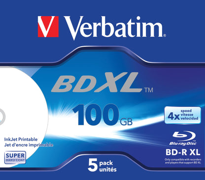 Verbatim BD-R XL 100 GB - Blu-ray Disc with 4x Write Speed, Printable, Jewel Case, 5-Pack