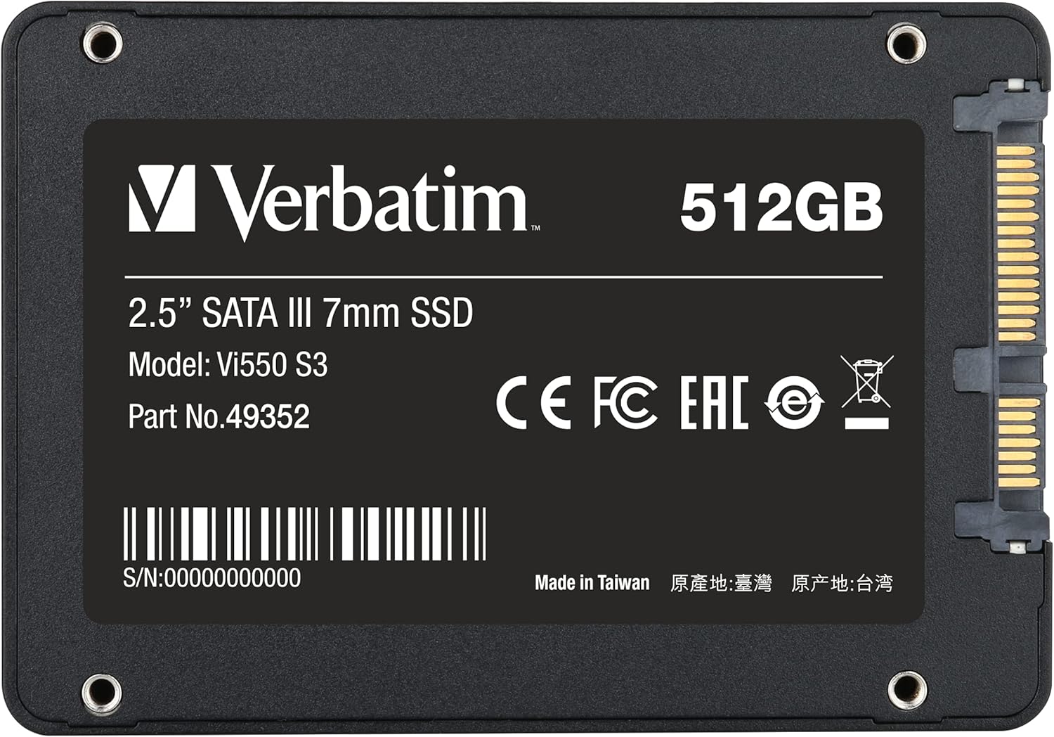 Verbatim Vi550 S3 SSD - internal SSD 512GB - Solid State Drive - 2.5'' SATA III interface - internal SSD drive with 3D NAND technology - high performance SSD 512GB - 560MB/s - black