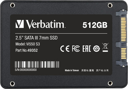 Verbatim Vi550 S3 SSD - internal SSD 512GB - Solid State Drive - 2.5'' SATA III interface - internal SSD drive with 3D NAND technology - high performance SSD 512GB - 560MB/s - black