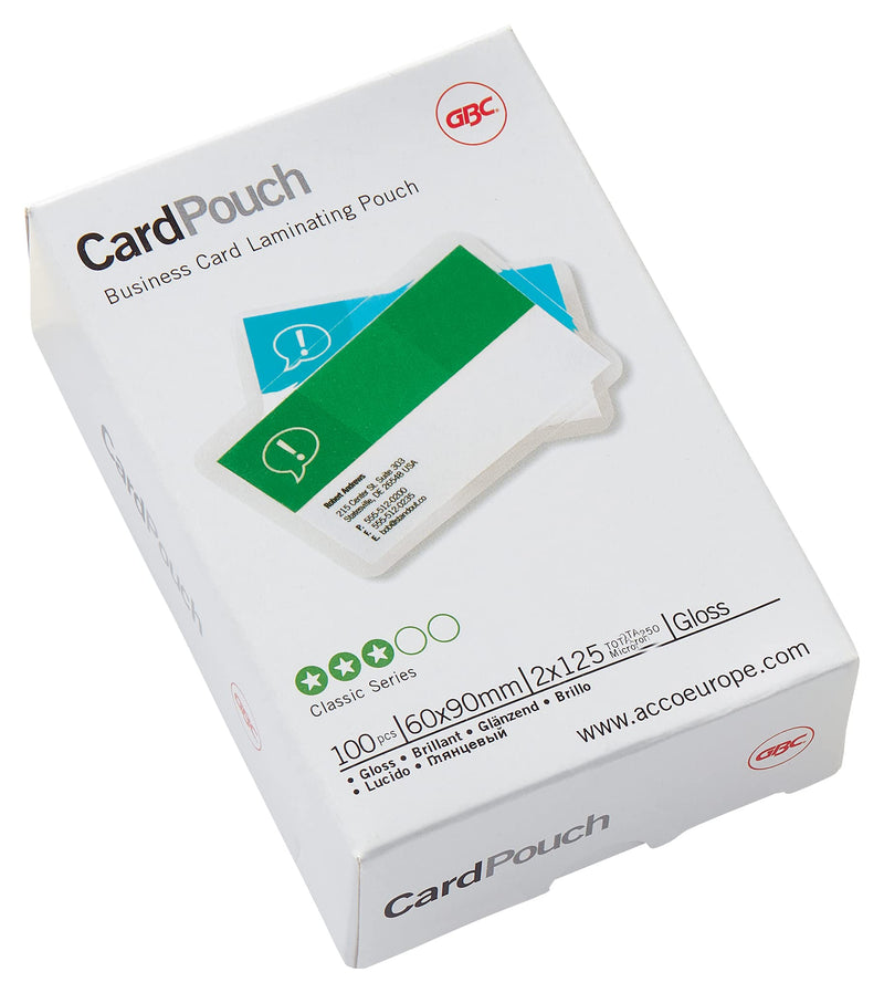 GBC 65x95mm 2x125 Micron Gloss Card Laminating Pouches, Pack of 100, 3740301