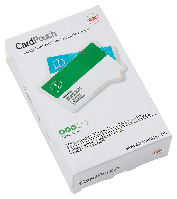 GBC 3740433 Gloss Card Laminating Pouches, Pack of 100,Transparent,64x108mm 2x