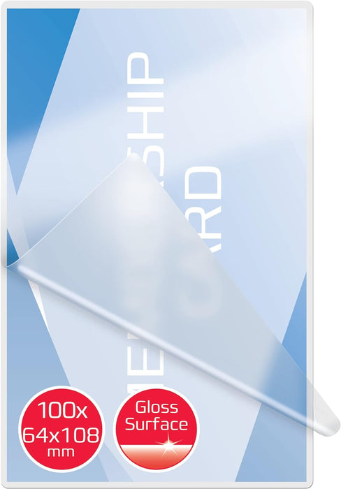 GBC 3740433 Gloss Card Laminating Pouches, Pack of 100,Transparent,64x108mm 2x