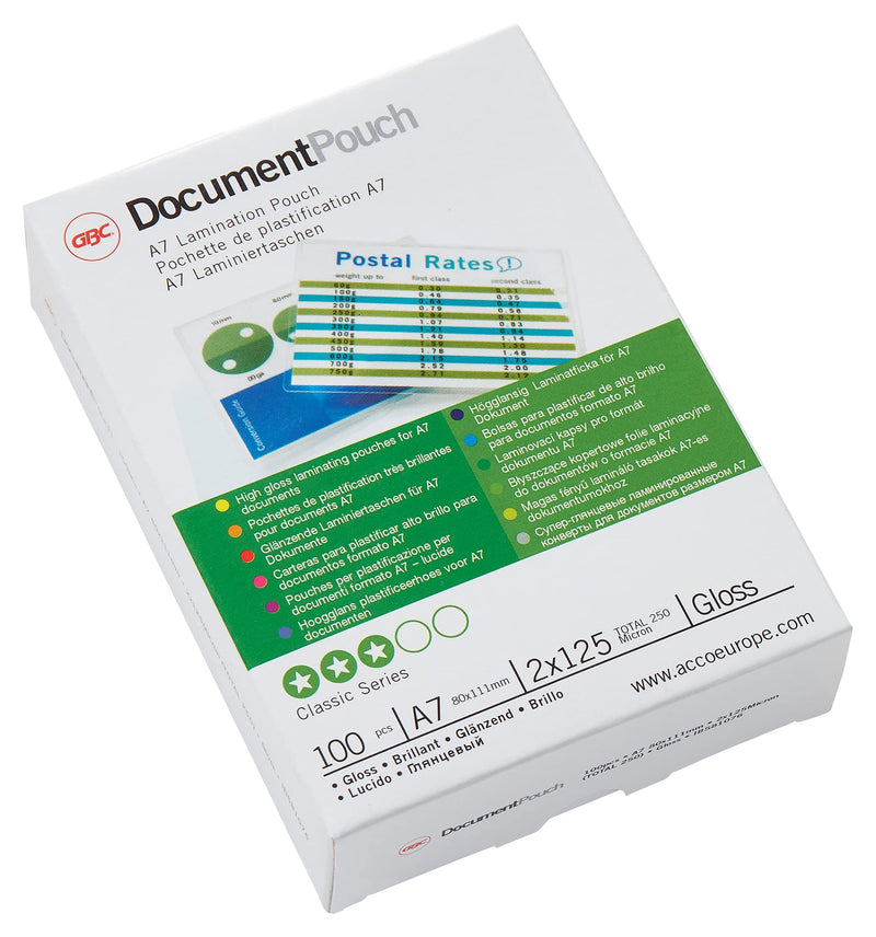 GBC A6 2x125 Micron Gloss Laminating Pouches, Pack of 100, 3740442
