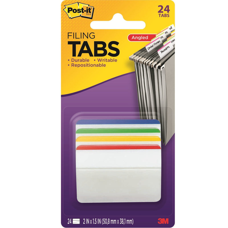 Post-It Durable Tabs, 2" X 1.5" Beige/Green/Red/Canary Yellow, 24 Tabs/Pack - Lot of 4