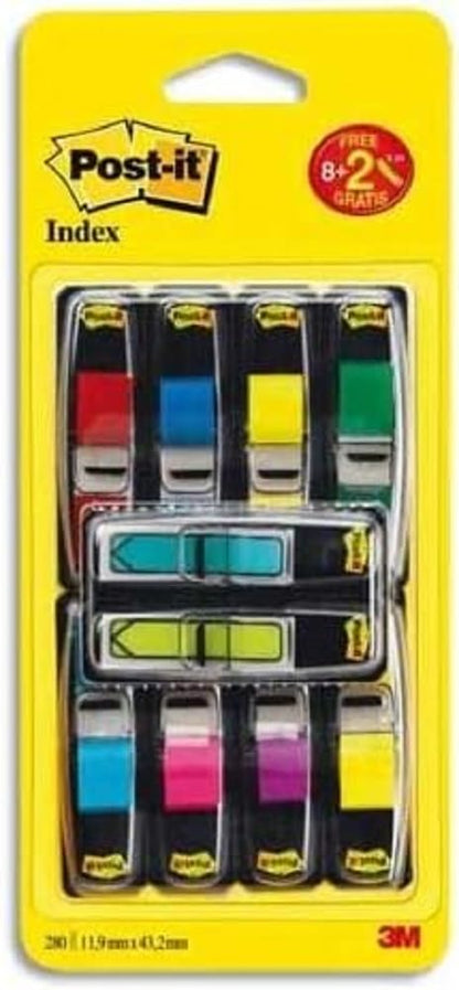 Post-it Index Small Flags,Value Pack, Pack of 8 Pads + 2 Arrow Pads Free, 328 Flags per Pad,11.9 mm x 43.2 mm, Yellow, Red, Green, Blue, Purple, Pink - To Mark or Highlight Important Information