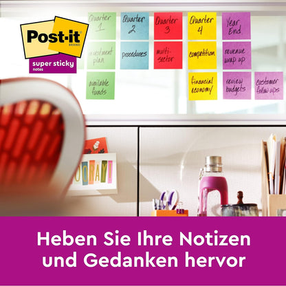 Post-it Super Sticky Z-Notes,Value Pack, Pack of 14 + 2 Free Pads, 90 Sheets per Pad, 76 mm x 76 mm, Green, Yellow, Pink, Blue Colors - Extra Sticky Notes For Note Taking, To Do Lists & Reminders
