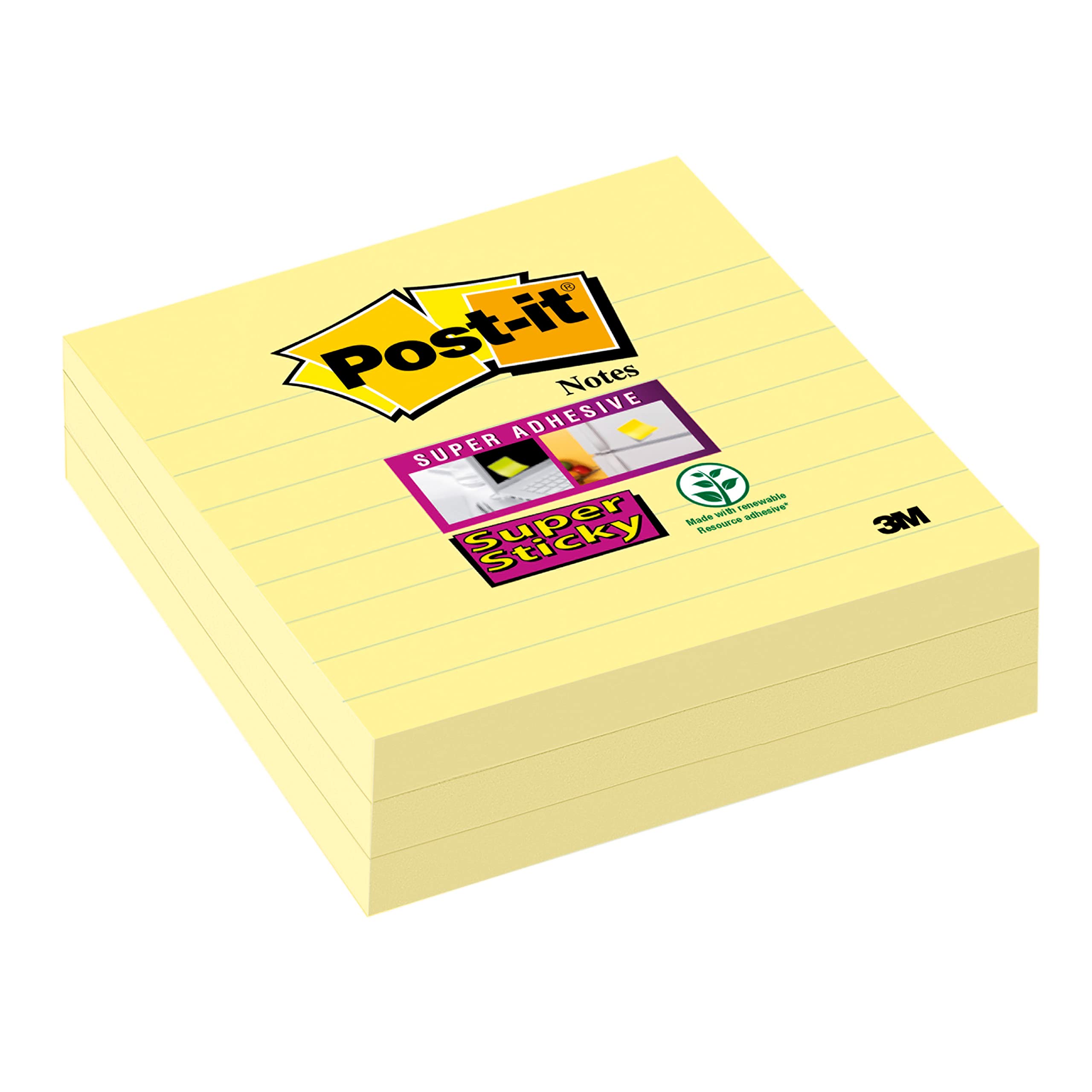 Post-it 101 x 101 mm Super Sticky Lined Notes - Canary Yellow (Pack of 3