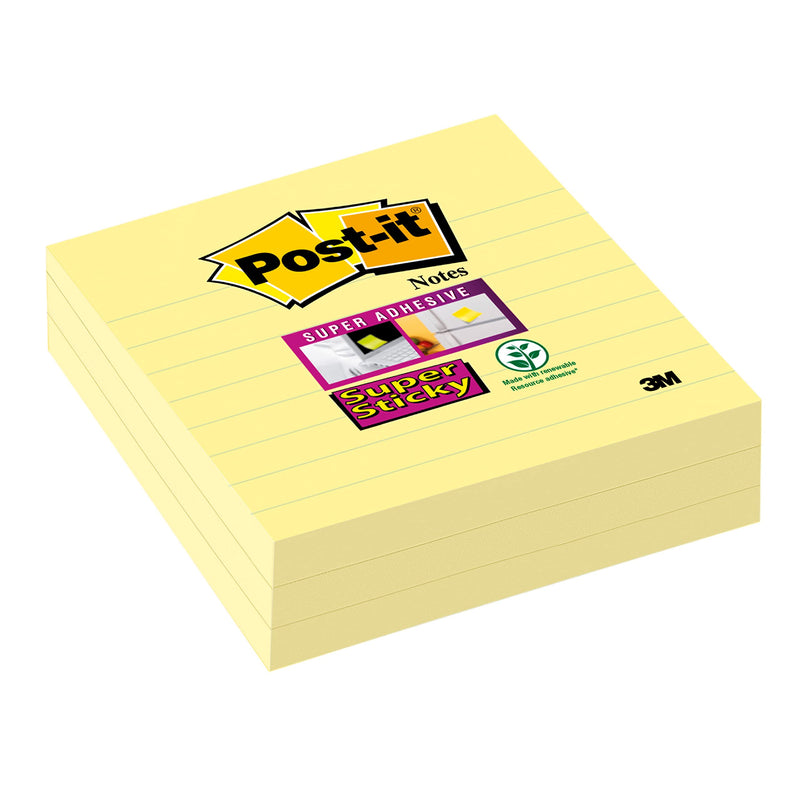 Post-it 101 x 101 mm Super Sticky Lined Notes - Canary Yellow (Pack of 3