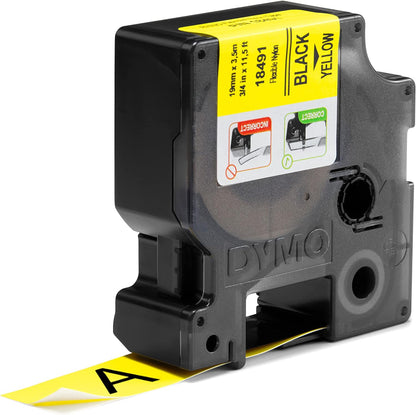 DYMO Rhino Industrial Flexible Nylon Labels, 19 mm x 3.5 m, Black Print on Yellow, Self-Adhesive, for Rhino & LabelManager Label Makers