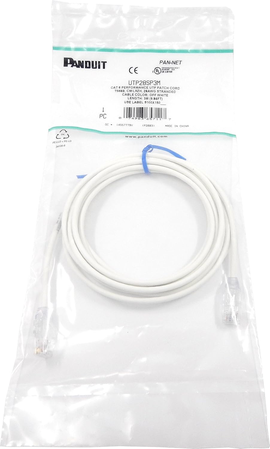 Panduit Cat6, 3m - networking cables (3m, 3 m, Cat6, E, -10-60 °C, -40-70 °C