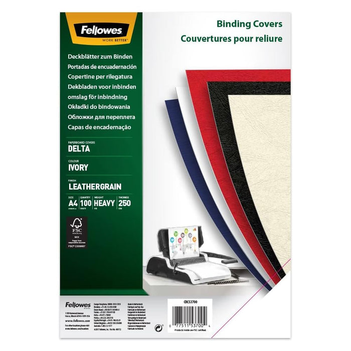 Fellowes Delta Leatherboard A4 Heavyweight Presentation Covers - Ivory (Pack of 100