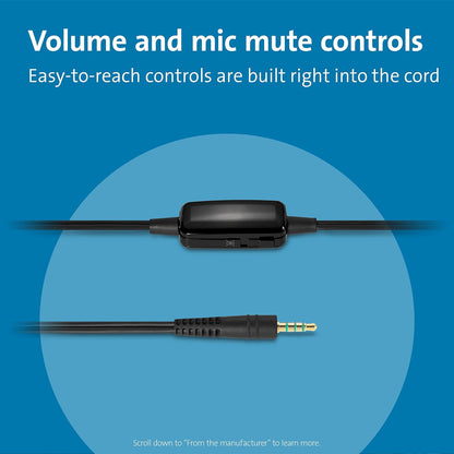 Kensington Hi-Fi Headphones with Mic and Volume Control, Features Rotating Noise-Cancelling Microphone, Adjustable Universal Headband Fits All Ages (K33597WW