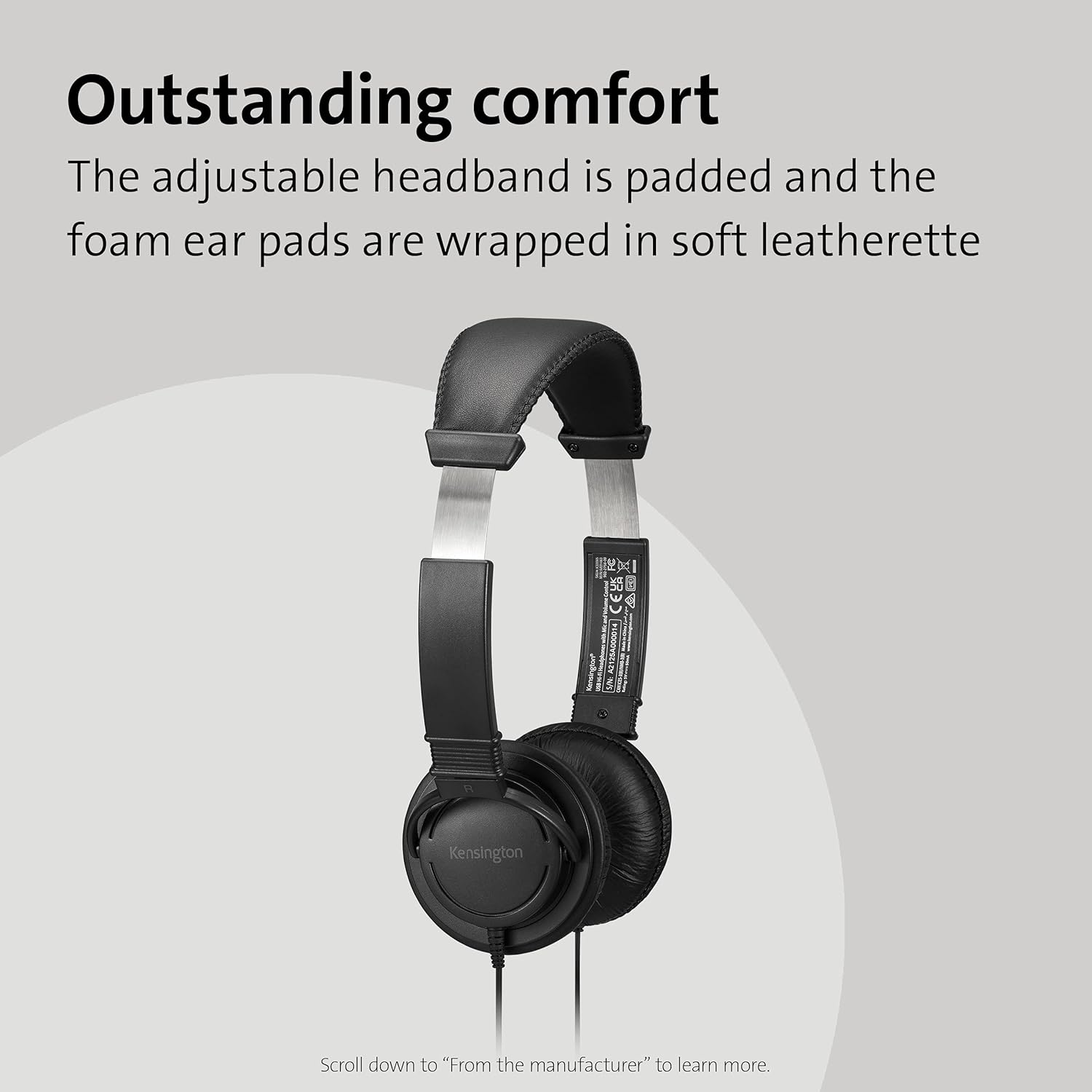 Kensington Hi-Fi Headphones with Mic and Volume Control, Features Rotating Noise-Cancelling Microphone, Adjustable Universal Headband Fits All Ages (K33597WW