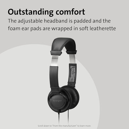 Kensington Hi-Fi Headphones with Mic and Volume Control, Features Rotating Noise-Cancelling Microphone, Adjustable Universal Headband Fits All Ages (K33597WW