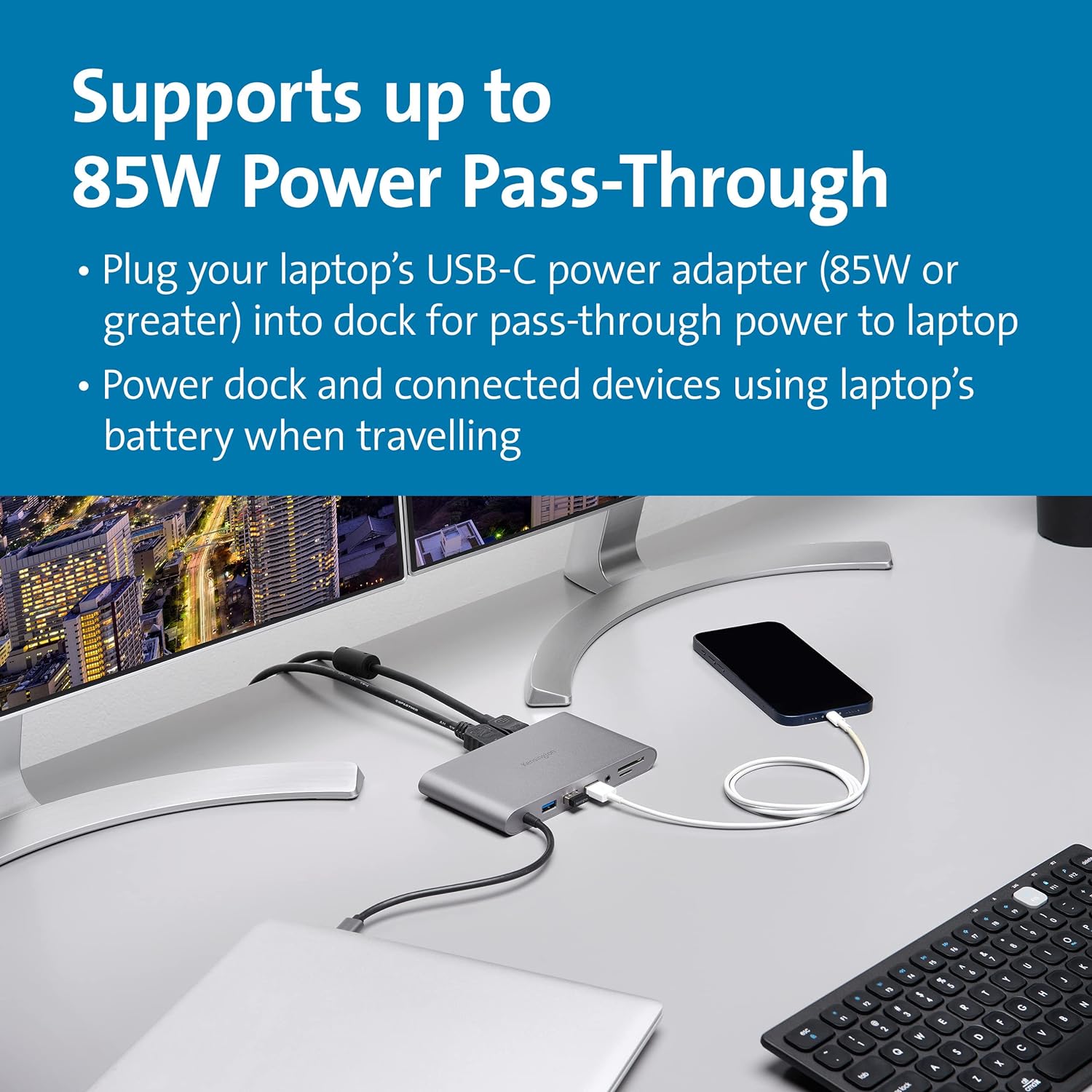 Kensington UH1440P USB-C 10-in-1 Driverless Mobile Laptop Dock, Universal, 3 USB-A Ports, up to 85W Power Pass-Through, Ultra HD (Single 4K @ 30Hz) High Res, Plug & Play Hub with Cable (K33853WW