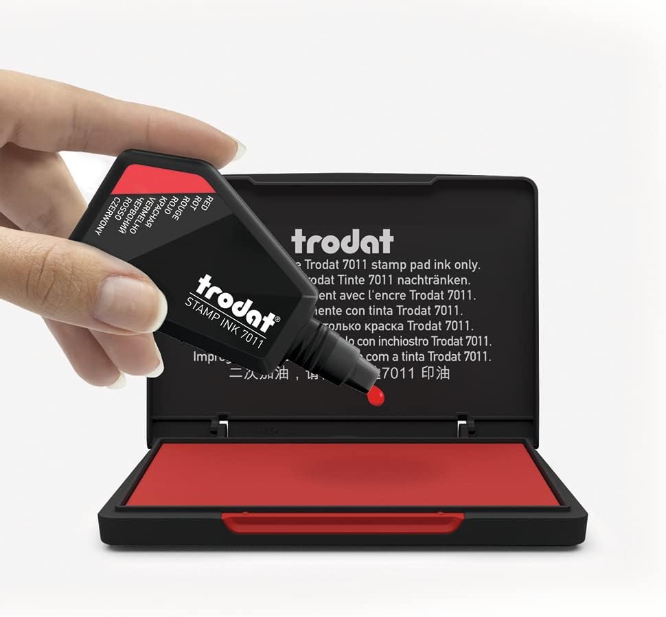 Trodat 7011 Red Ink Bottle - 28 ml - Replacement Ink For Hand Stamp Ink Pads