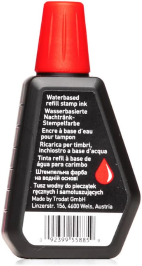 Trodat 7011 Red Ink Bottle - 28 ml - Replacement Ink For Hand Stamp Ink Pads