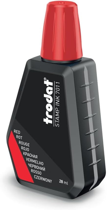 Trodat 7011 Red Ink Bottle - 28 ml - Replacement Ink For Hand Stamp Ink Pads