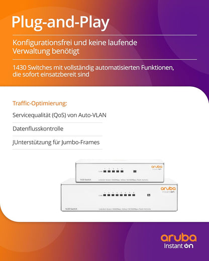 Aruba Instant On 1430 5-Port Gb Unmanaged Layer-2-Ethernet-Switch | 5x 1G | Lüfterlos | EU-Kabel (R8R44A#ABB