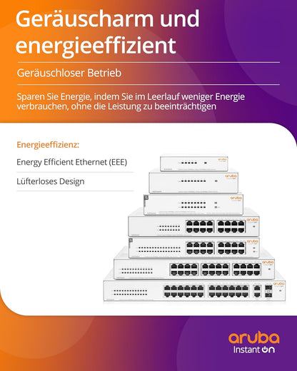 HPE Networking Instant On-Switch-Serie 1430 – Nicht verwalteter Layer-2-Ethernet-Switch mit 8-Port Gb | 8X 1G | Lüfterlos | EU-Kabel (R8R45A#ABB