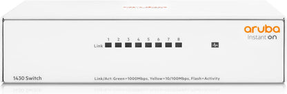 HPE Networking Instant On-Switch-Serie 1430 – Nicht verwalteter Layer-2-Ethernet-Switch mit 8-Port Gb | 8X 1G | Lüfterlos | EU-Kabel (R8R45A#ABB