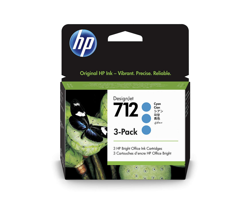 HP 712 3ED77A 3-pack Cyan 29-ml Genuine HP Ink Cartridge with Original HP Ink, for DesignJet T650, T630, T250, T230 & Studio Large Format Plotter Printers and HP 713 DesignJet Printhead