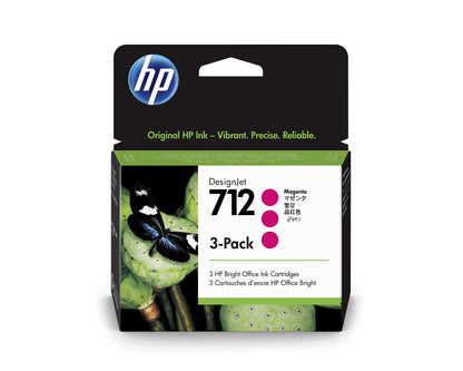 HP 712 3ED78A 3-pack Magenta 29-ml Genuine HP Ink Cartridge with Original HP Ink, for DesignJet T650, T630, T250, T230 & Studio Large Format Plotter Printers and HP 713 DesignJet Printhead