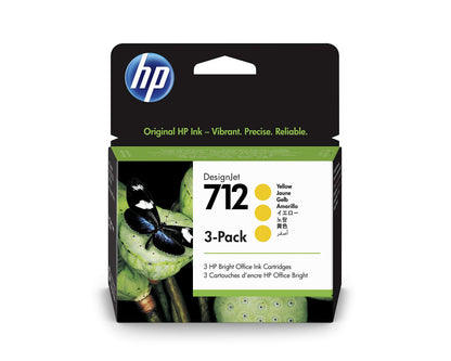 HP 712 3ED79A, Confezione da 3 Cartucce Originali HP,Compatibili con Stampanti HP DesignJet T650, T630, T250, T230, Serie Studio e HP 713 Testina di Stampa DesignJet, Giallo