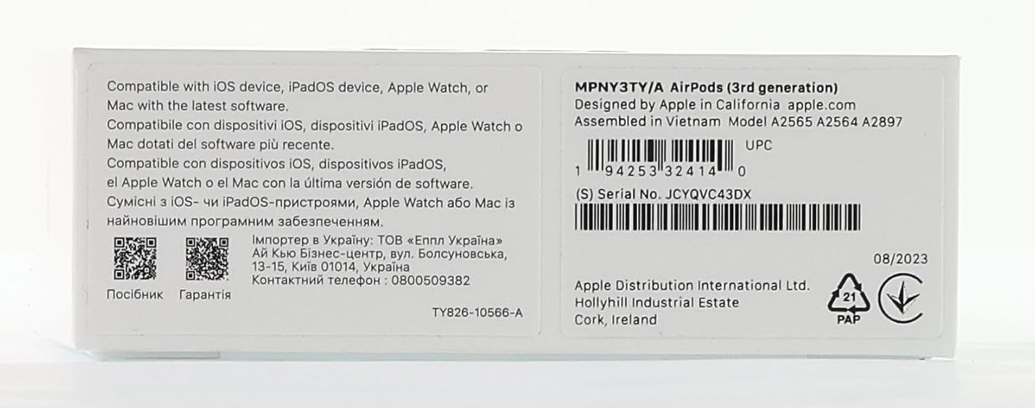 Headphones With Microphone Apple Airpods (3Rd Generation) White