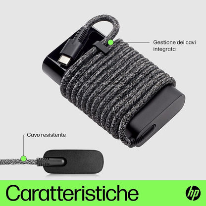 HP Alimentatore Laptop USB-C GaN da 65 W, Compatibile con PC HP dotati di porta USB-C, Nero