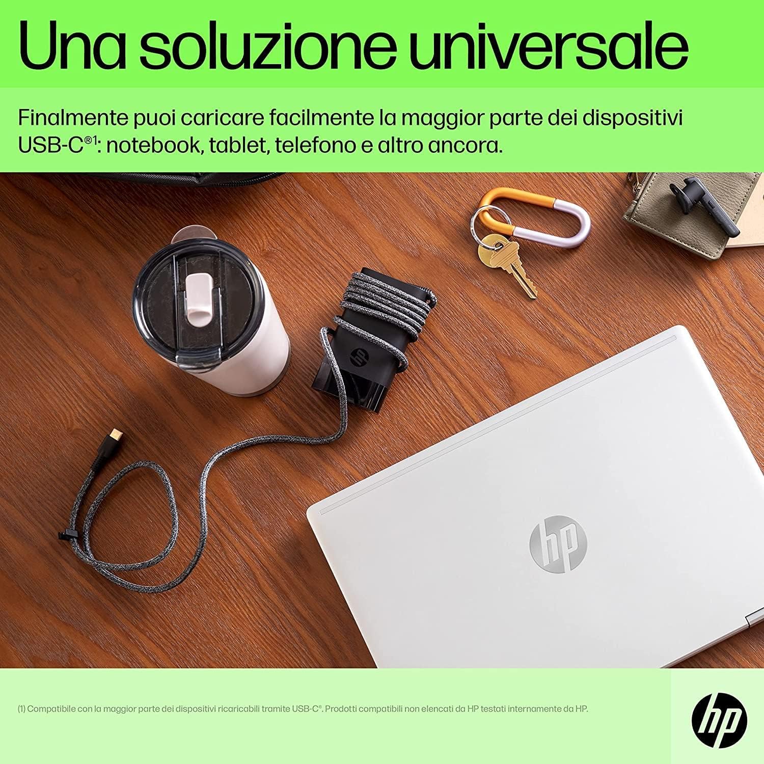 HP Alimentatore Laptop USB-C GaN da 65 W, Compatibile con PC HP dotati di porta USB-C, Nero