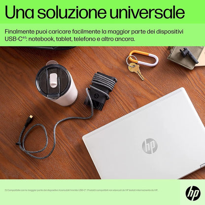 HP Alimentatore Laptop USB-C GaN da 65 W, Compatibile con PC HP dotati di porta USB-C, Nero