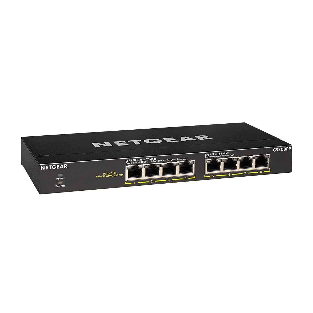 NETGEAR Switch de red PoE no gestionado de 8 puertos GS308PP - Switch Gigabit Ethernet con 8x PoE+ consumo 83W, montaje en sobremesa o pared