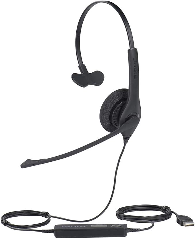 Jabra Biz 1500 USB-A On-Ear Mono Headset - Corded Headphone with Noise-cancelling Microphone, Control Unit and Volume Spike Protection for Deskphones and Softphones
