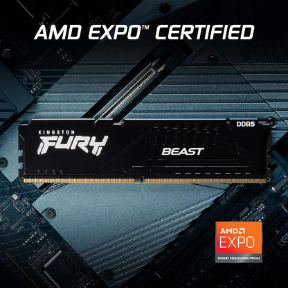 Kingston FURY Beast Black EXPO DDR5 16 GB (2x8 GB) 5600MT/s DDR5 CL36 DIMM Desktop Gaming Memory Kit of 2 - KF556C36BBEK2-16