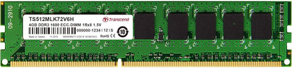 Transcend TS512MLK72V6H - Memoria RAM de 4 GB (240 Pin DIMM, DDR3 SDRAM, 1600 MHz, ECC