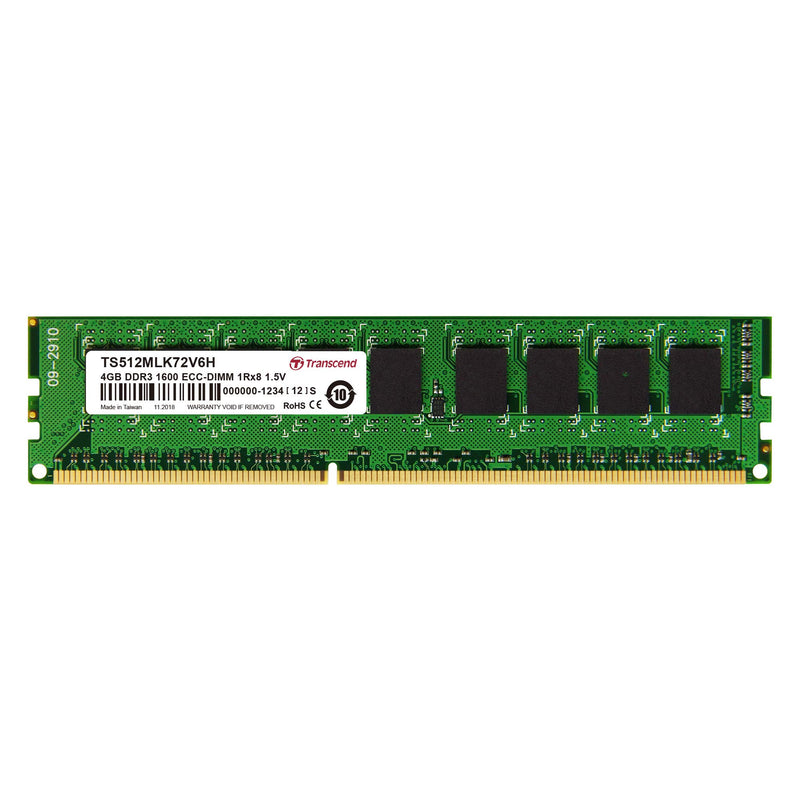 Transcend TS512MLK72V6H - Memoria RAM de 4 GB (240 Pin DIMM, DDR3 SDRAM, 1600 MHz, ECC