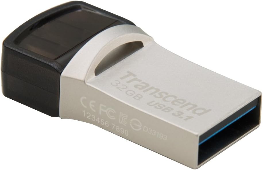 Transcend 32GB JetFlash 890 USB Type-C to USB 3.1 Gen 1 Dual Connector Up to 130MB/s OTG (On-The-Go) Flash Drive (USB Stick) for Android TS32GJF890S 64 GB