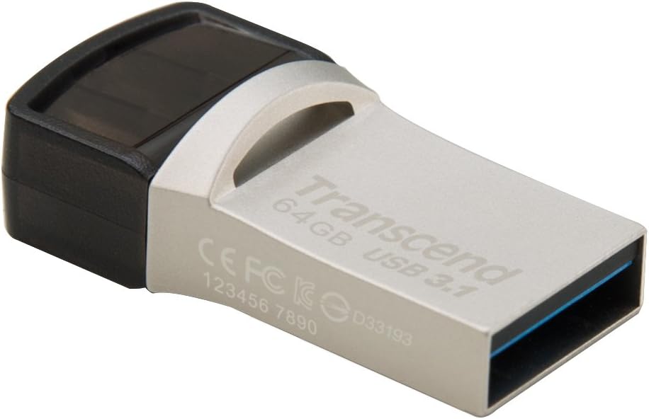 Transcend 64GB JetFlash 890 USB Type-C to USB 3.1 Gen 1 Dual Connector Up to 130MB/s OTG (On-The-Go) Flash Drive (USB Stick) for Android TS64GJF890S