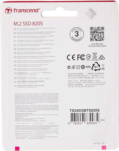 Transcend MTS820S 240 GB M.2 2280 SATA III 6 Gb/s Internal Solid State Drive (SSD) 3D TLC NAND (TS240GMTS820S